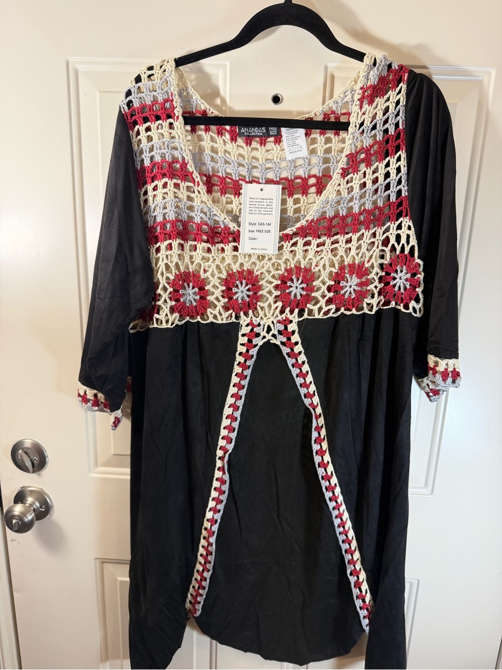 nandas Collection Black Crochet Patchwork Boho Tunic Dress Free Size